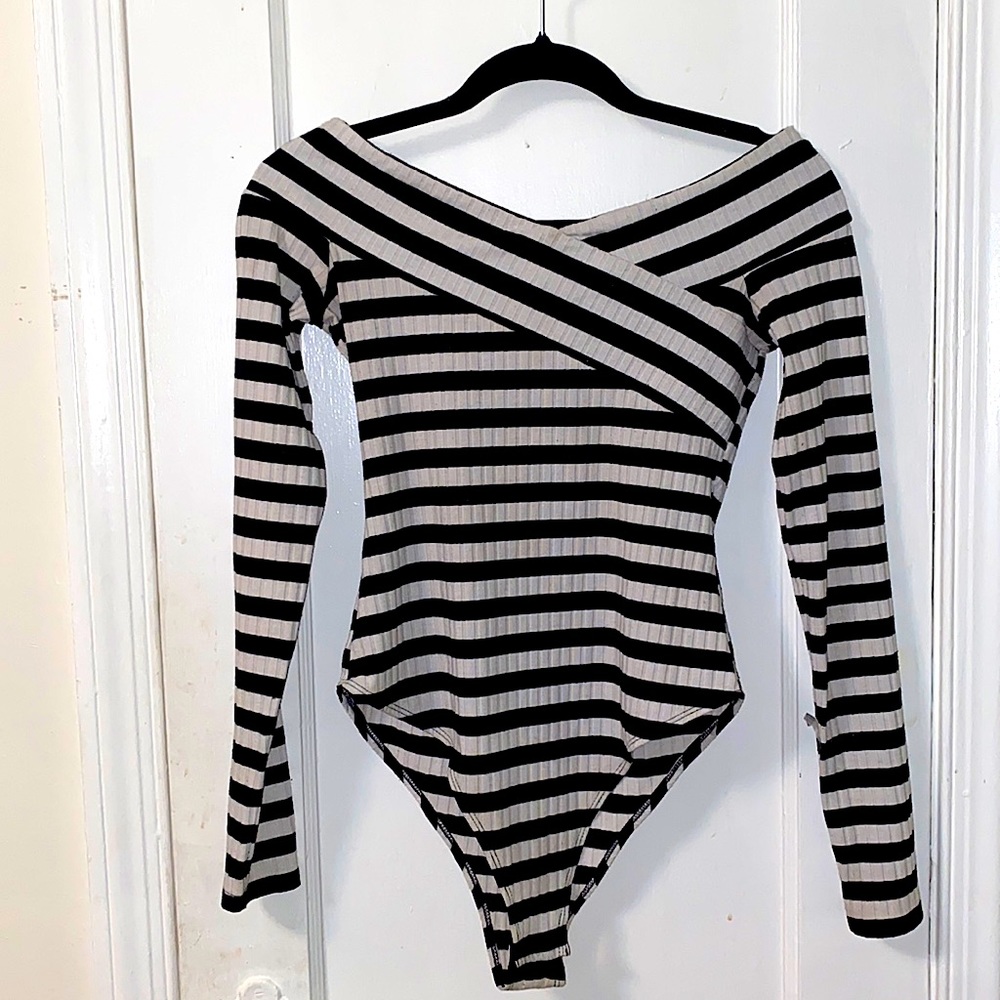 Off the Shoulder Striped Bodysuit